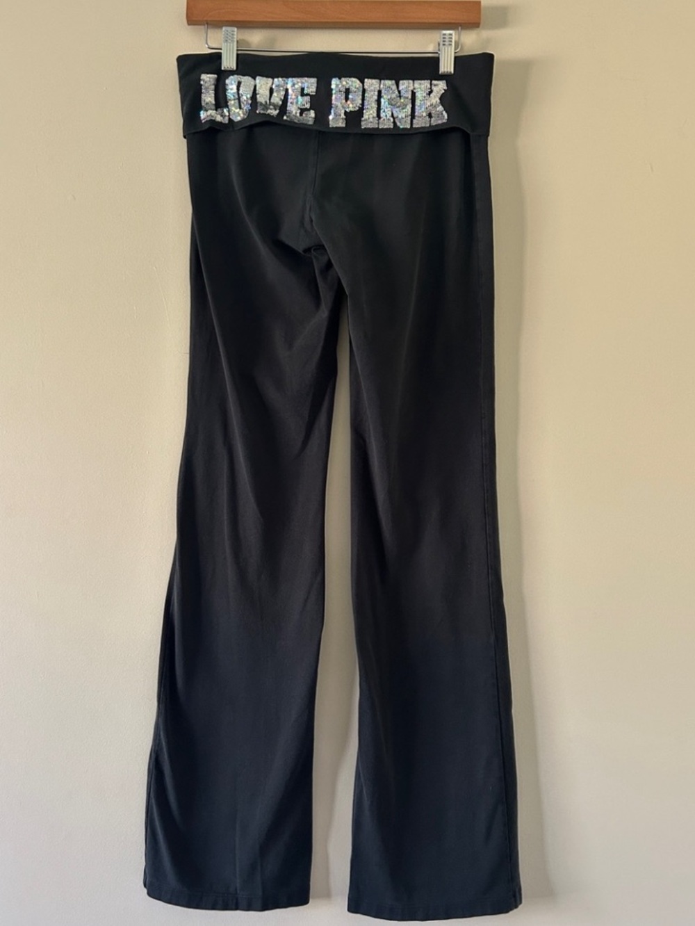 Vintage Love Pink Victoria’s Secret Black Fold Over Yoga Pant Flare Med Low Rise